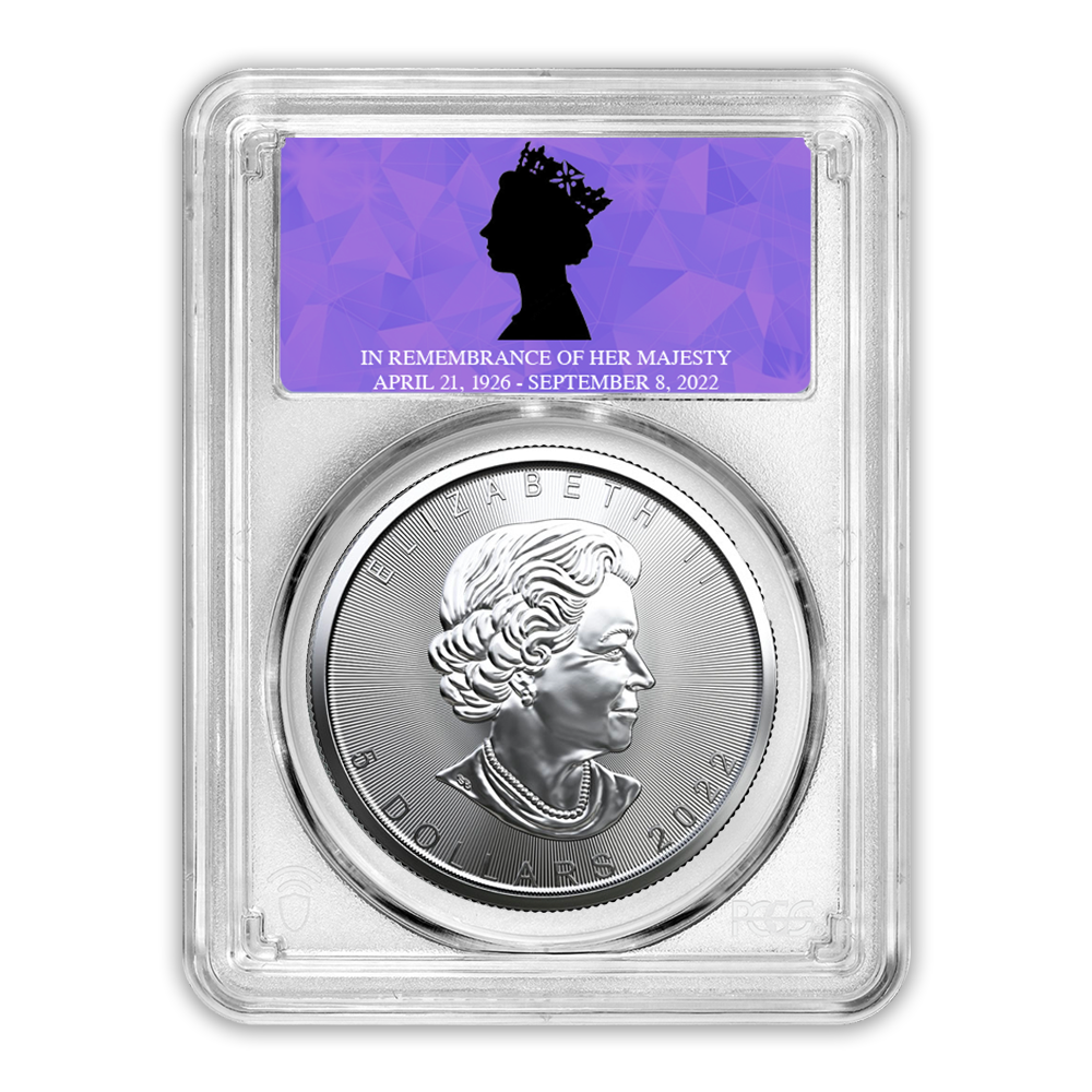 2022 Maple Leaf 1 oz Silver - PCGS Queen Elizabeth Memoriam Label - CoinsTV