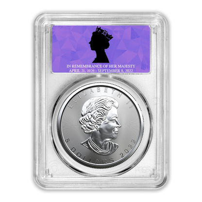 2022 Maple Leaf 1 oz Silver - PCGS Queen Elizabeth Memoriam Label - CoinsTV
