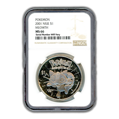 2001 Niue Pokemon Meowth $1 Coin -  NGC MS66
