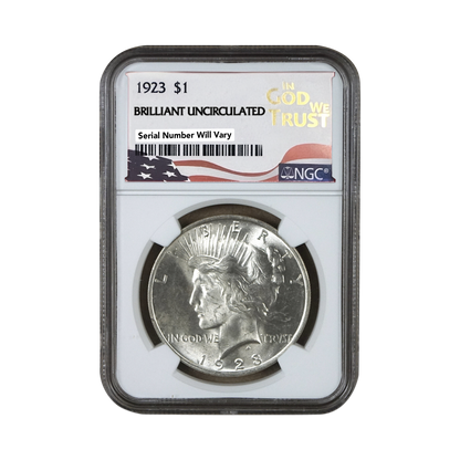 1923 Peace Dollar Philadelphia Brilliant Uncirculated In God We Trust Label - NGC Certified - CoinsTV