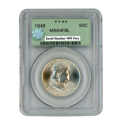1948 Franklin Silver Half Dollar- PCGS MS64FBL Sight White Old Green Holder