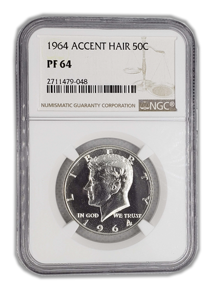 1964 Kennedy Silver Half Dollar Philadelphia - Accented Hair - NGC PF64 - CoinsTV