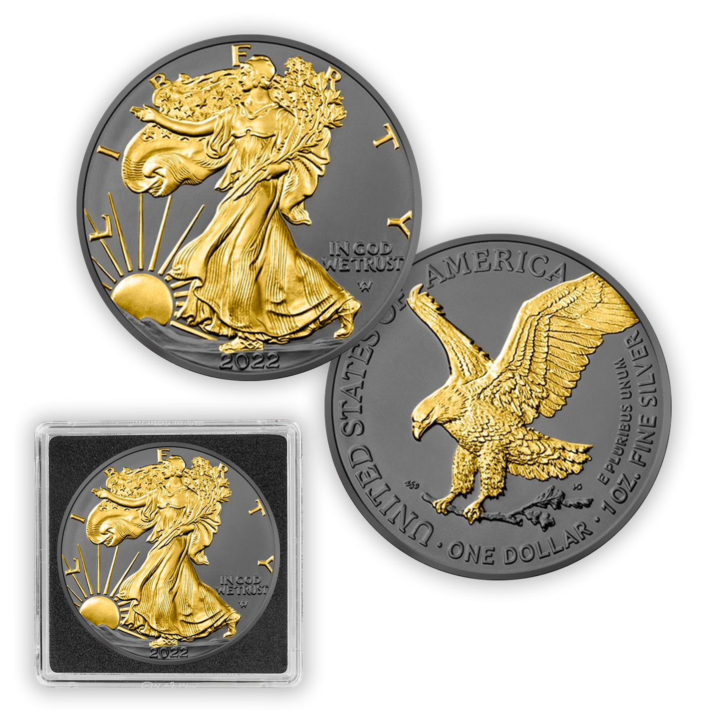2022 Silver Eagle Black Ruthenium & Gold Enhanced 1 oz Silver