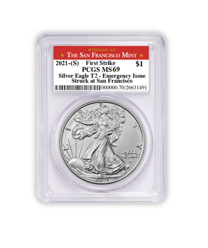 2021 (S) Silver Eagle - Business Strike - Type 2 Emergency Production - PCGS MS69 First Strike San Francisco Label
