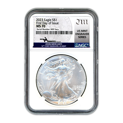 2023 Silver Eagle - Business Strike - First Day of Issue - NGC MS70 John Mercanti Label