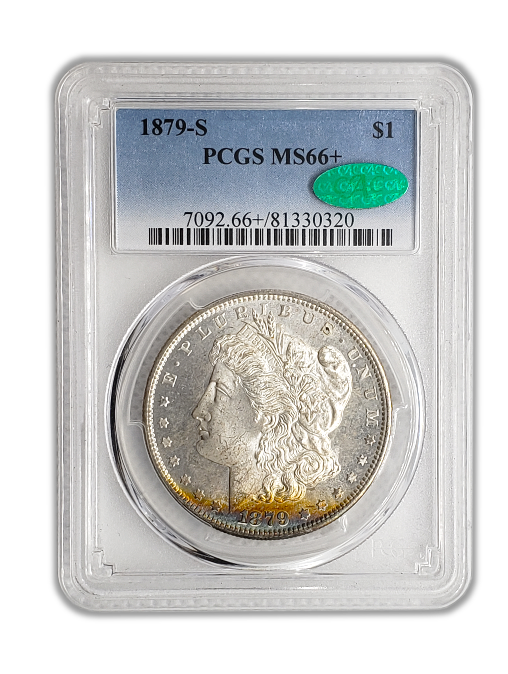 1879 Morgan Silver Dollar San Francisco - PCGS MS66+ CAC Toning - CoinsTV