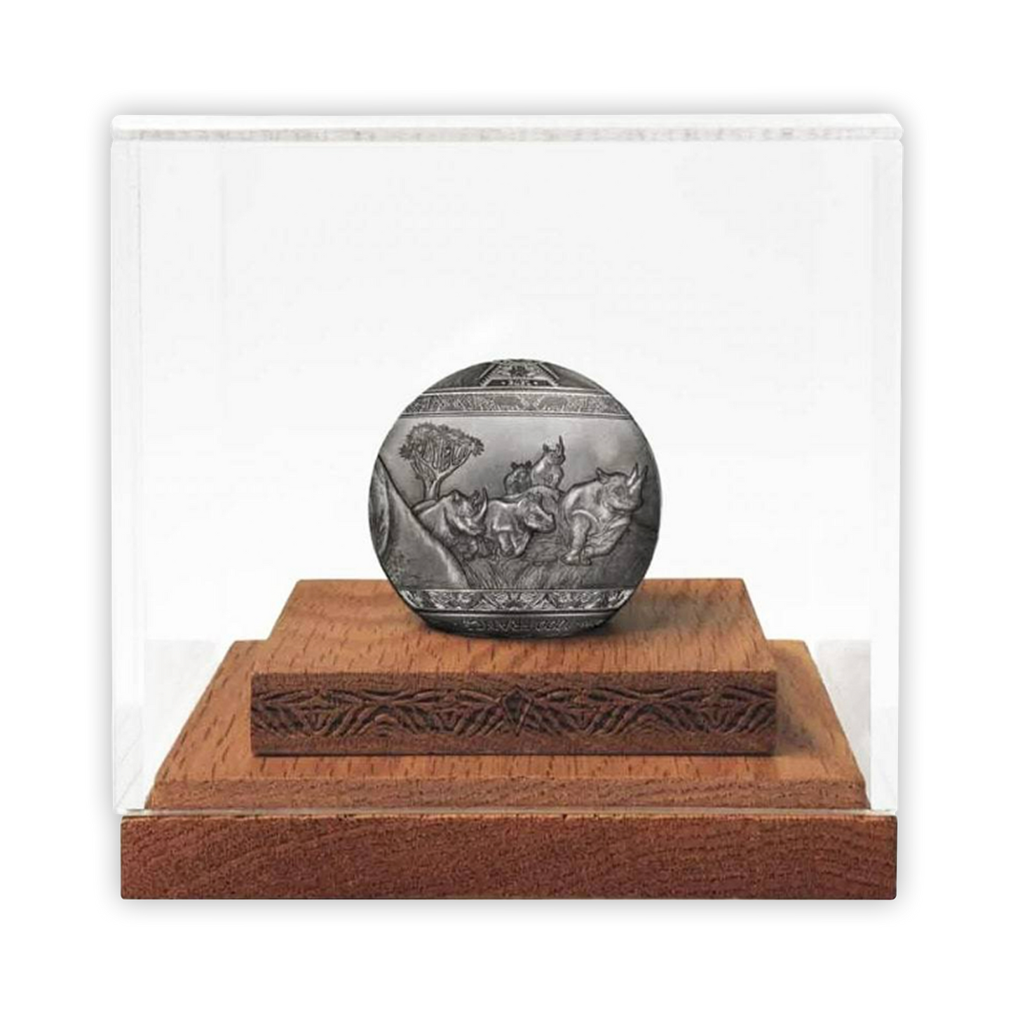 2022 Silver Djibouti BIG 5 Rhinoceros Spherical Antique Finish Coin