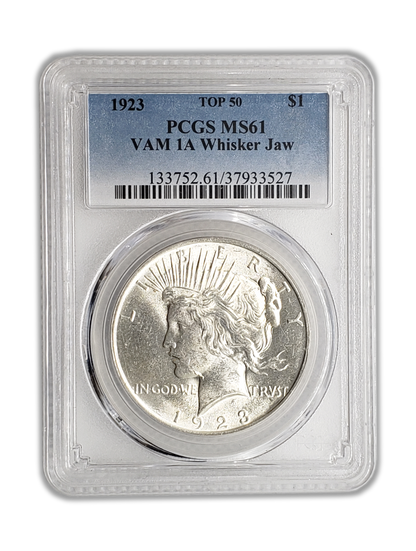 1923 Peace Silver Dollar Philadelphia - PCGS MS61 VAM 1A Whisker Jaw