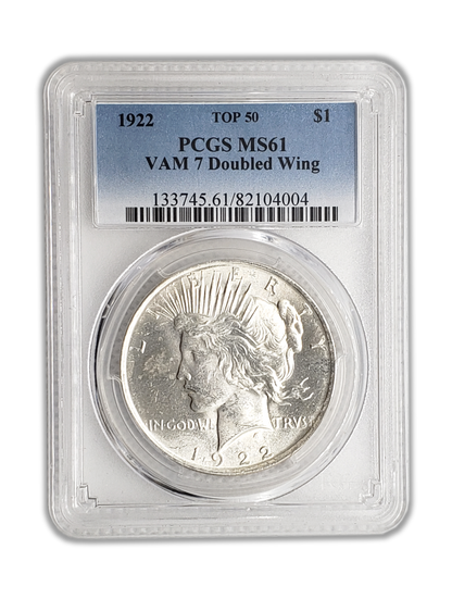 1922 Peace Silver Dollar Philadelphia - PCGS MS61 VAM 7 Doubled Wing