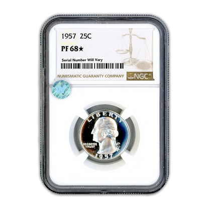 1957 Washington Silver Quarter - NGC PF68* Rare Sight White