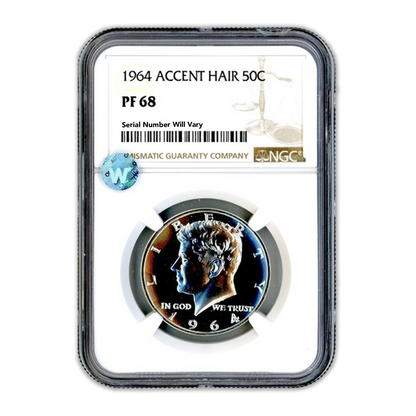 1964 Kennedy Silver Half Dollar - Accented Hair - NGC PF68 Sight White