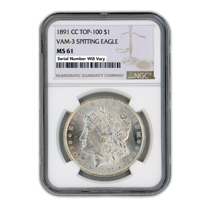 1891-CC Morgan Silver Dollar Carson City - Top 100 VAM-3 Spitting Eagle - NGC MS61