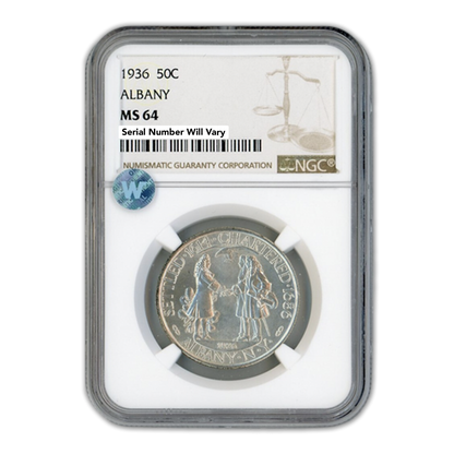 1936 Albany Silver Half Dollar Commemorative - NGC MS64 Sight White