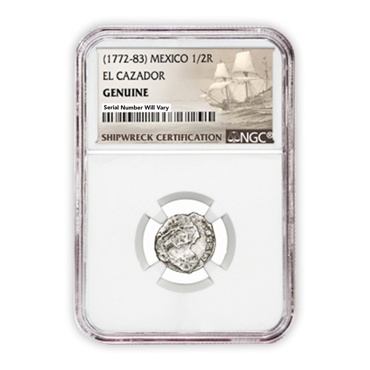 (1772-1783) Mexico 1/2R Silver El Cazador Shipwreck Coin Genuine
