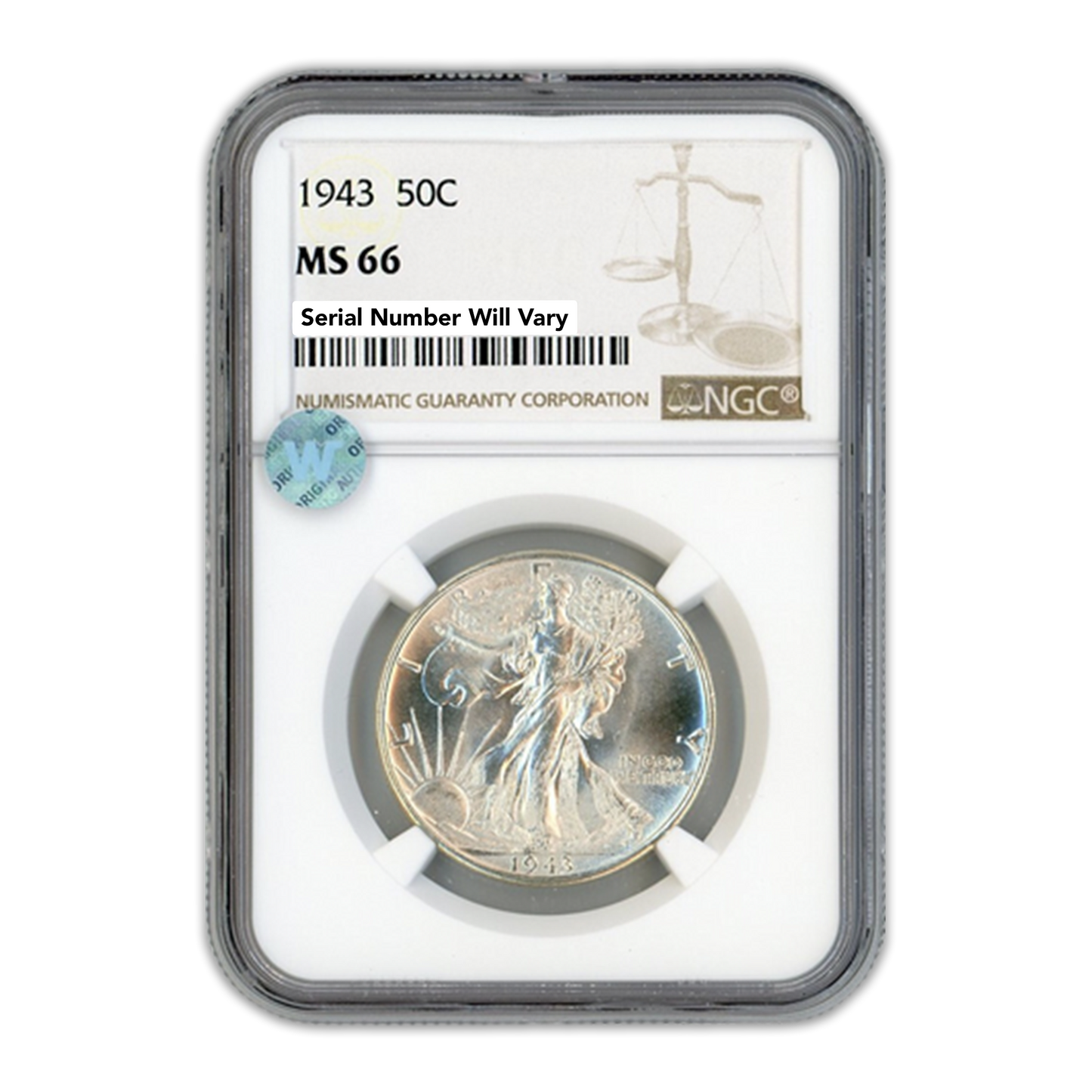 1943 Walking Liberty Silver Half Dollar - NGC MS66 Sight White