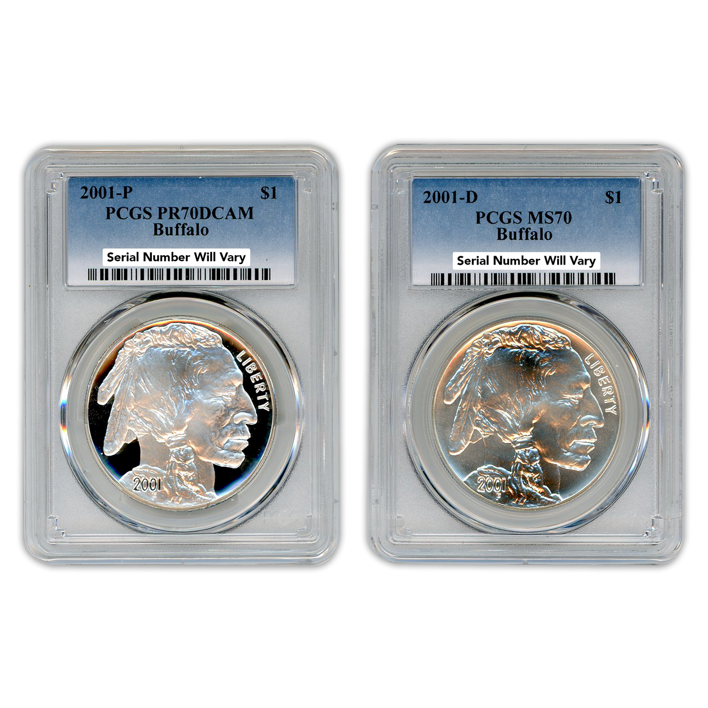 2001 Buffalo Silver Dollar 2 pc Set PCGS PR70