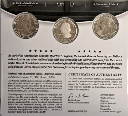 America The Beautiful Quarters - National Park Series American Samoa - Three Coin Set