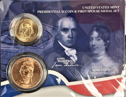 Presidential $1 Coin & First Spouse Bronze Medal Set - James Madison - CoinsTV