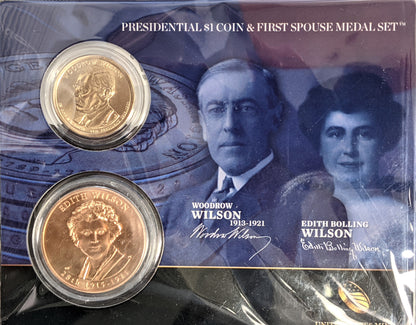 Presidential $1 Coin & First Spouse Bronze Medal Set - Woodrow Wilson