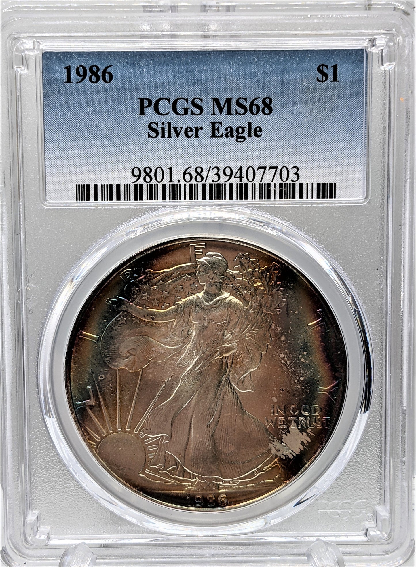 1986 Silver Eagle -Toning - PCGS MS68
