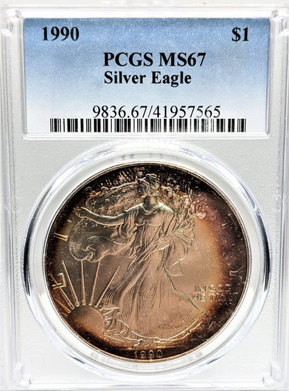 1990 Silver Eagle - Beautiful Toning - PCGS MS67