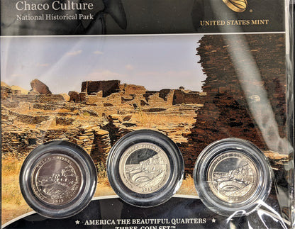 2012 America The Beautiful Quarters - National Historic Park Chaco Culture - Three Coin Set