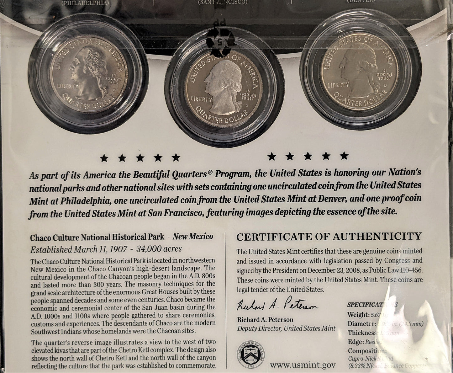 2012 America The Beautiful Quarters - National Historic Park Chaco Culture - Three Coin Set