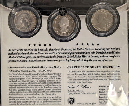 2012 America The Beautiful Quarters - National Historic Park Chaco Culture - Three Coin Set