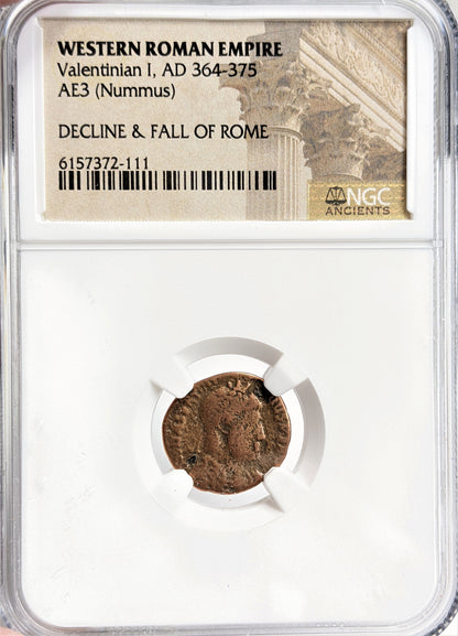 Ancient Roman Bronze Coin - Valentinian I - Decline and Fall - NGC Certified
