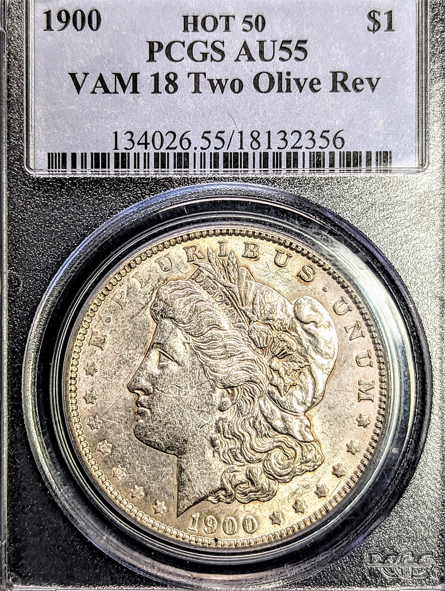1900 Morgan Silver Dollar Philadelphia - PCGS AU55 VAM 18 Two Olive