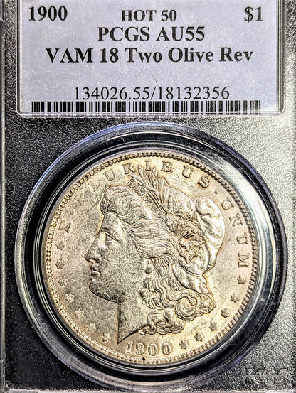 1900 Morgan Silver Dollar Philadelphia - PCGS AU55 VAM 18 Two Olive