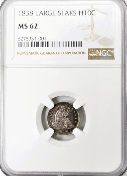 1838 Seated Liberty Half Dime - Large Stars - NGC MS62