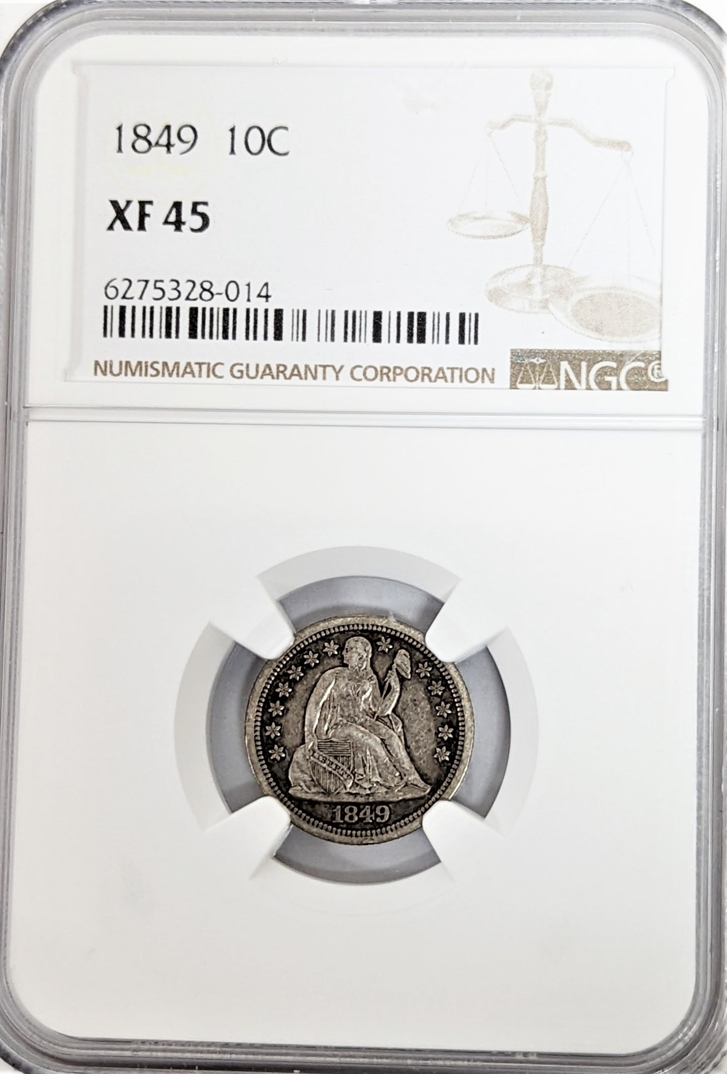 1849 Seated Liberty Dime - NGC XF45