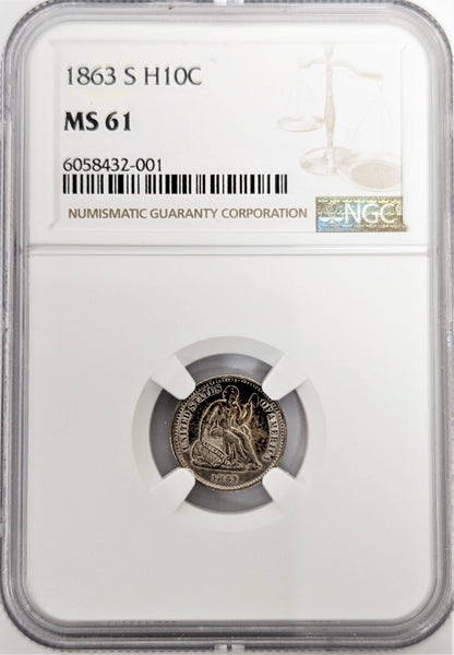 1863-S Seated Liberty Half Dime - San Francisco - NGC MS61 - CoinsTV
