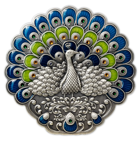 2022 Nauru Peacock Shape Coin - 500g Silver Antique Finish - CoinsTV