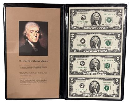 2003A $2 Uncut Sheet of 4 with Certificate & Folder