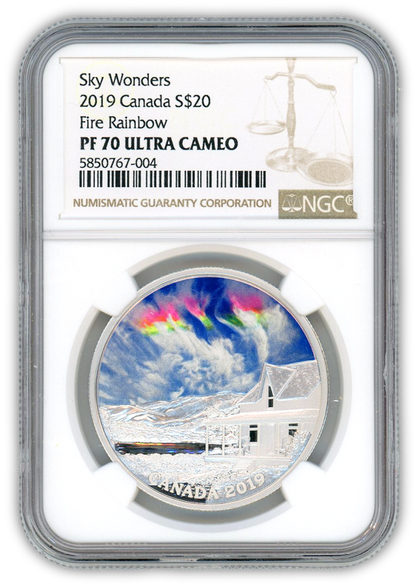 2019 $10 Fire Rainbow Sky Wonders 1 oz Silver - Royal Candian Mint - NGC PF70