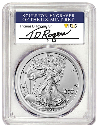 2021 Silver Eagle Type 2 - PCGS MS70 FDOI TD Rogers Label
