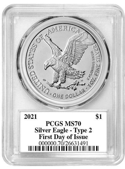 2021 Silver Eagle Type 2 - PCGS MS70 FDOI TD Rogers Label