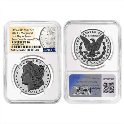 2023-S Reverse Proof Morgan and Peace Silver Dollar - 2pc Set - NGC PF70 First Day of Issue