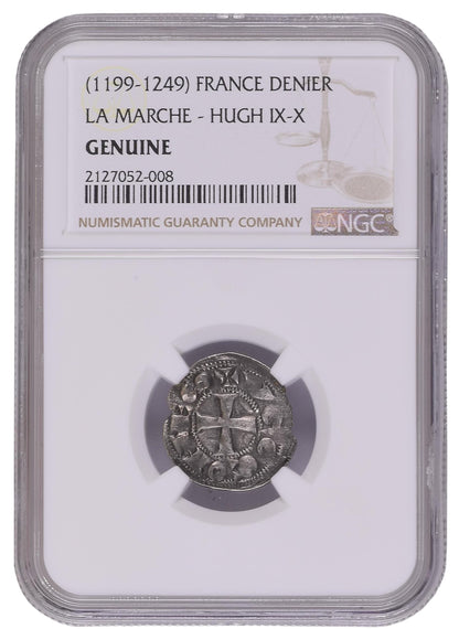 (1199-1249) France Denier La Marche -  Hugh IX - X  NGC Genuine Silver Medieval Coin