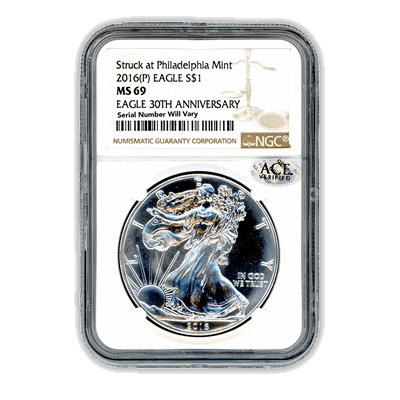 2016 (P) Silver Eagle - Business Strike - NGC MS69 Philadelphia Label - CoinsTV