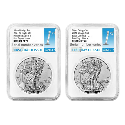 2021 (W) Silver Eagle Designers Set - Heraldic Eagle - Two Piece Set - NGC Reverse Proof PF70 FDOI