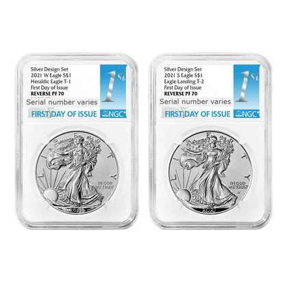 2021 (W) Silver Eagle Designers Set - Heraldic Eagle - Two Piece Set - NGC Reverse Proof PF70 FDOI