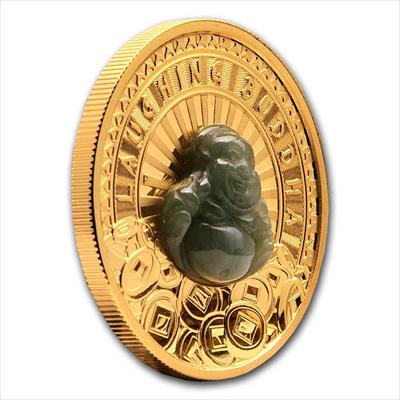 2021 Tuvalu Gold Laughing Buddha - 1 oz Gold Proof & Jade Inlay