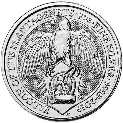 2019 Falcon of Plantagenets 2 oz .9999 Silver Bullion - Queen's Beast - Uncirculated Roll of 10 - CoinsTV