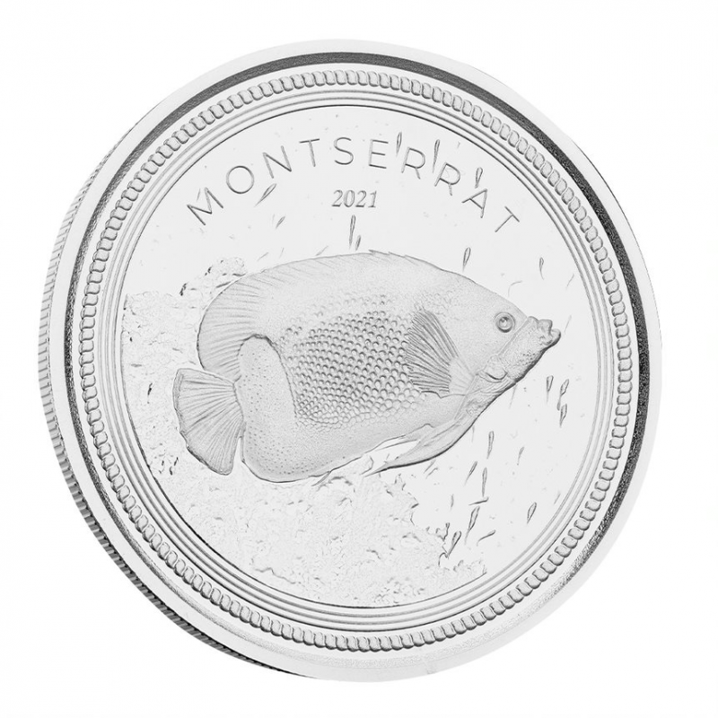 2021 1oz Montserrat - Blue Girdled Anglefish Silver - Brilliant Uncirculated - CoinsTV