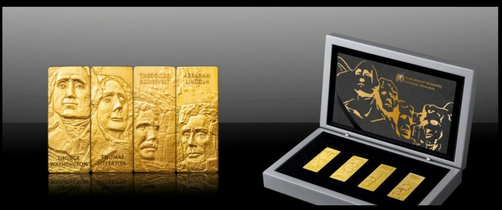 2021 Mount Rushmore 80th Anniverary 1 oz .999 Silver 4 Bar Set - Barbados - CoinsTV