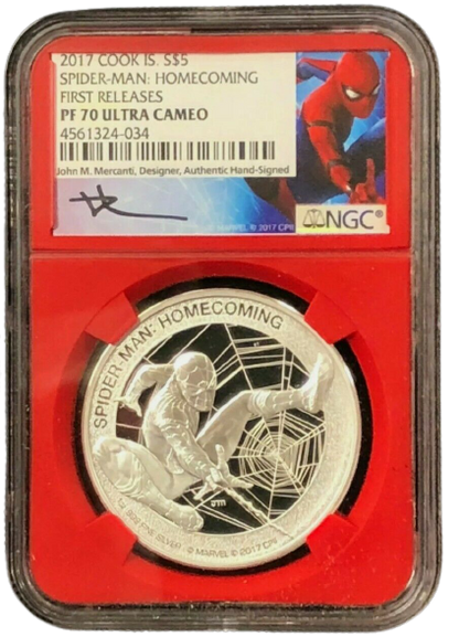 2017 Spiderman 1 Oz Silver - Homecoming - NGC MS70 Mercanti Label - CoinsTV