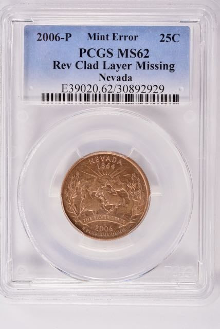 2006 Nevada Quarter - Reverse Missing Clad Layer - PCGS MS62 RB